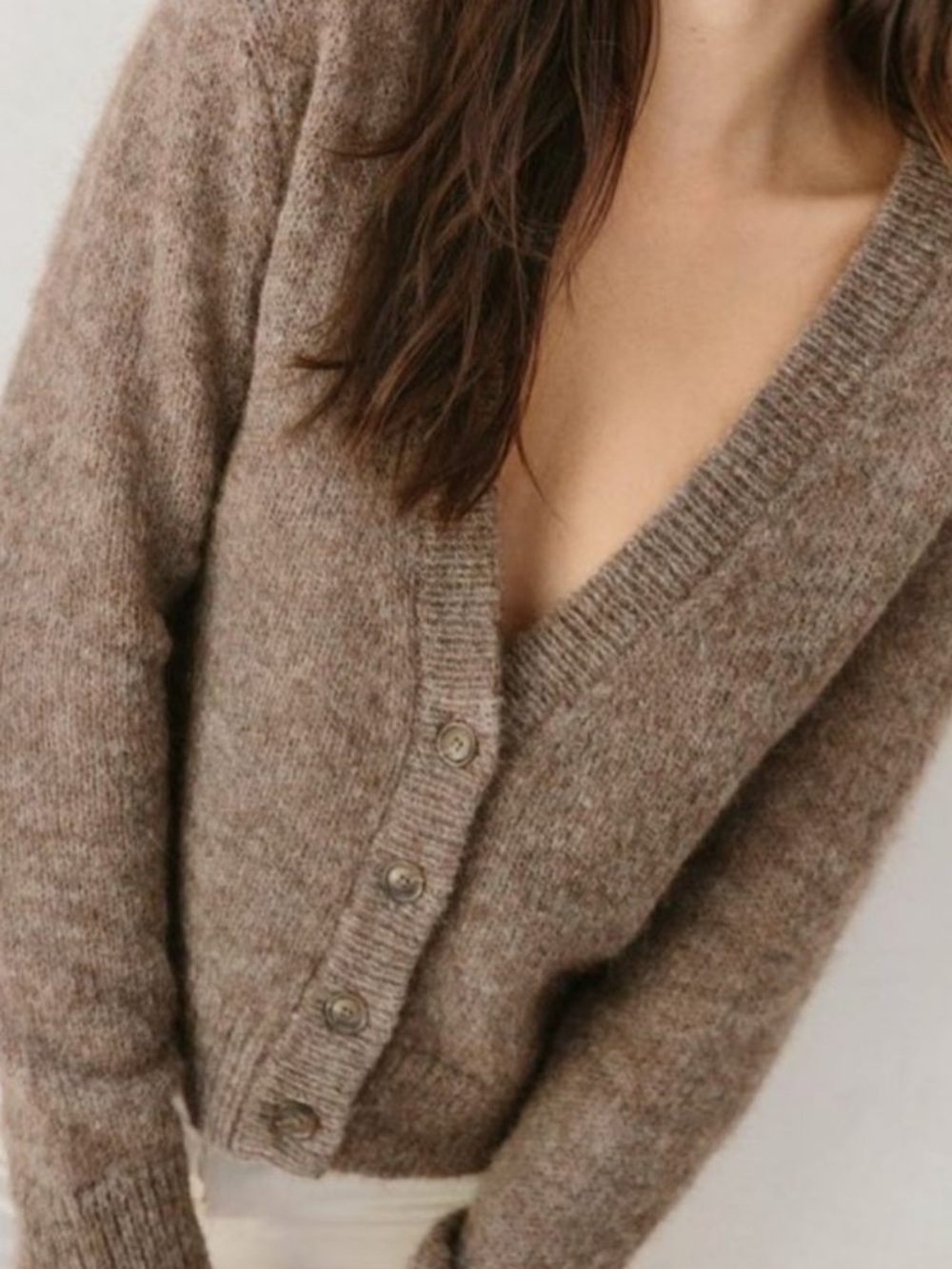 Jenni Kayne Taupe Brown V-Neck Button Cardigan
